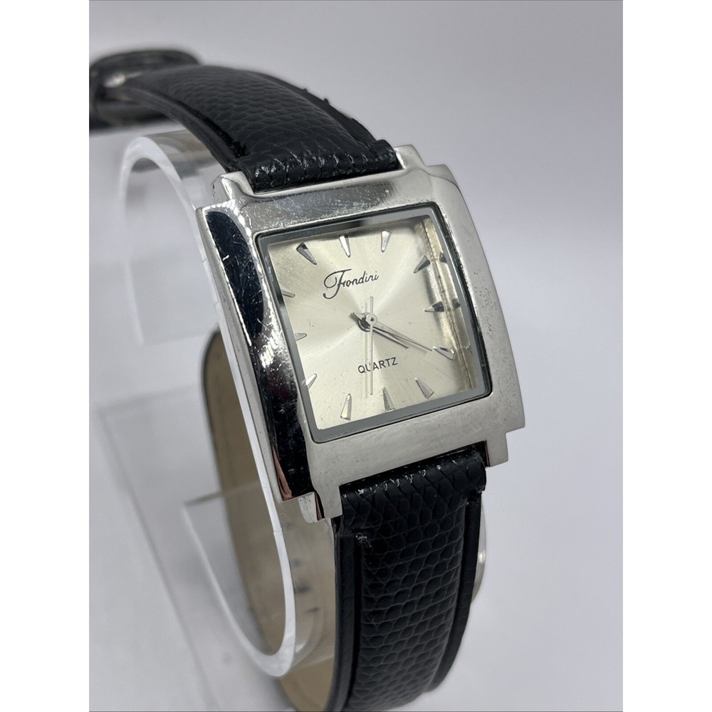 Frondini Women's Quartz Watch Swiss Parts Black Band Silver 31mm- New Battery